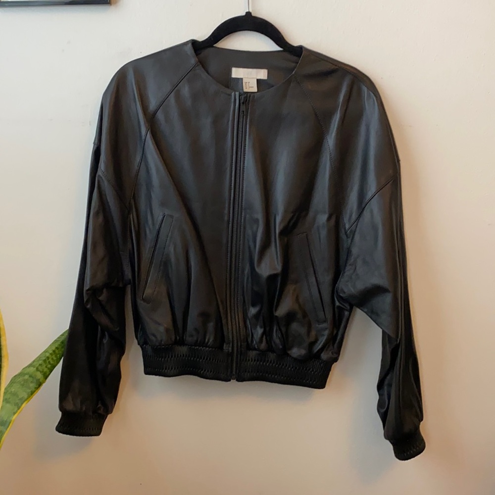 Leather bomber jacket